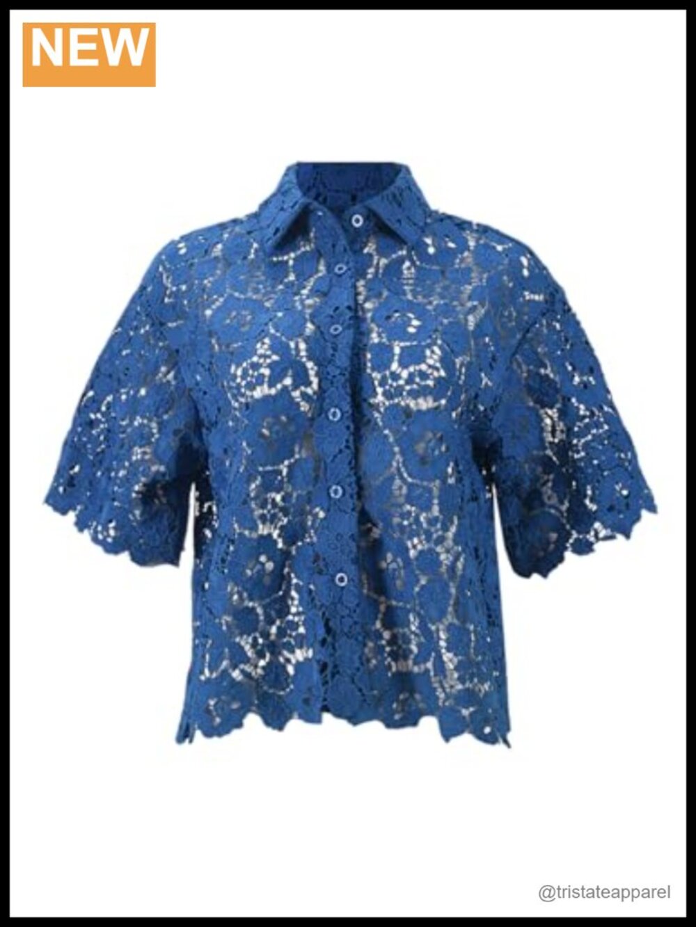 Lace Short Sleeve Button Down Blouse Women Office Casual Top